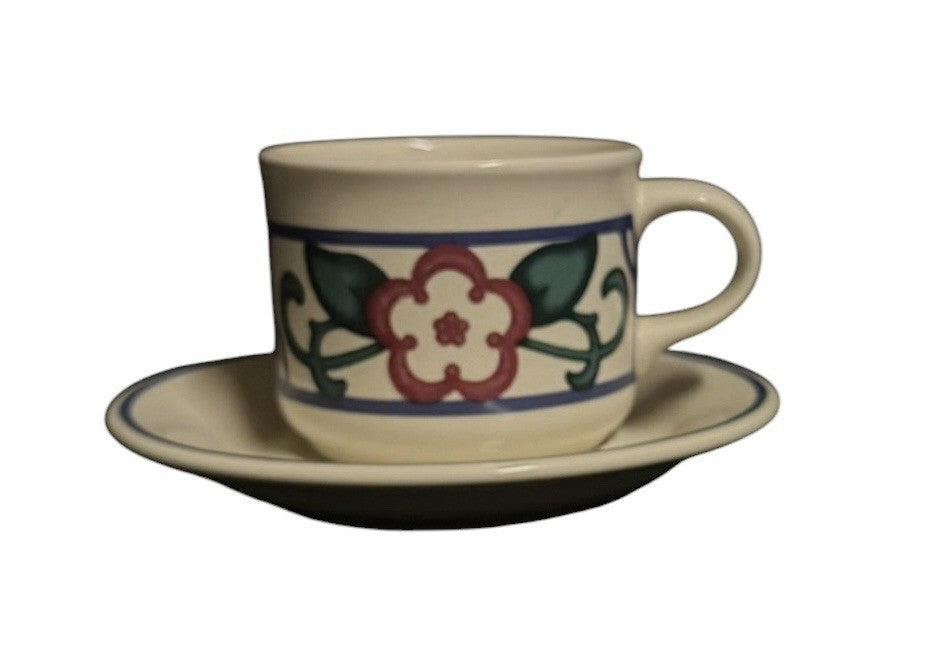 Pfaltzgraff Arbor Vine Set of 4 Cups and Saucers Stoneware Coffee Tea Floral