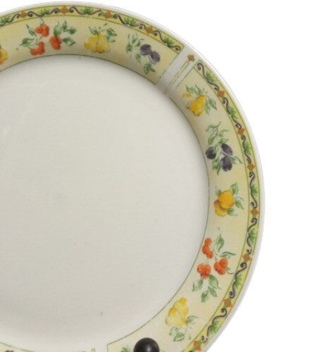 Gibson Designs FRUIT A PLENTY 4-Dinner Plates 9 ¾” D Fruits On Yellow Border