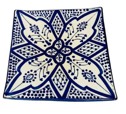 Handmade Moroccan Blue Pottery 4-Plates 6.5” D Square Salad Bread Appetizer Dish