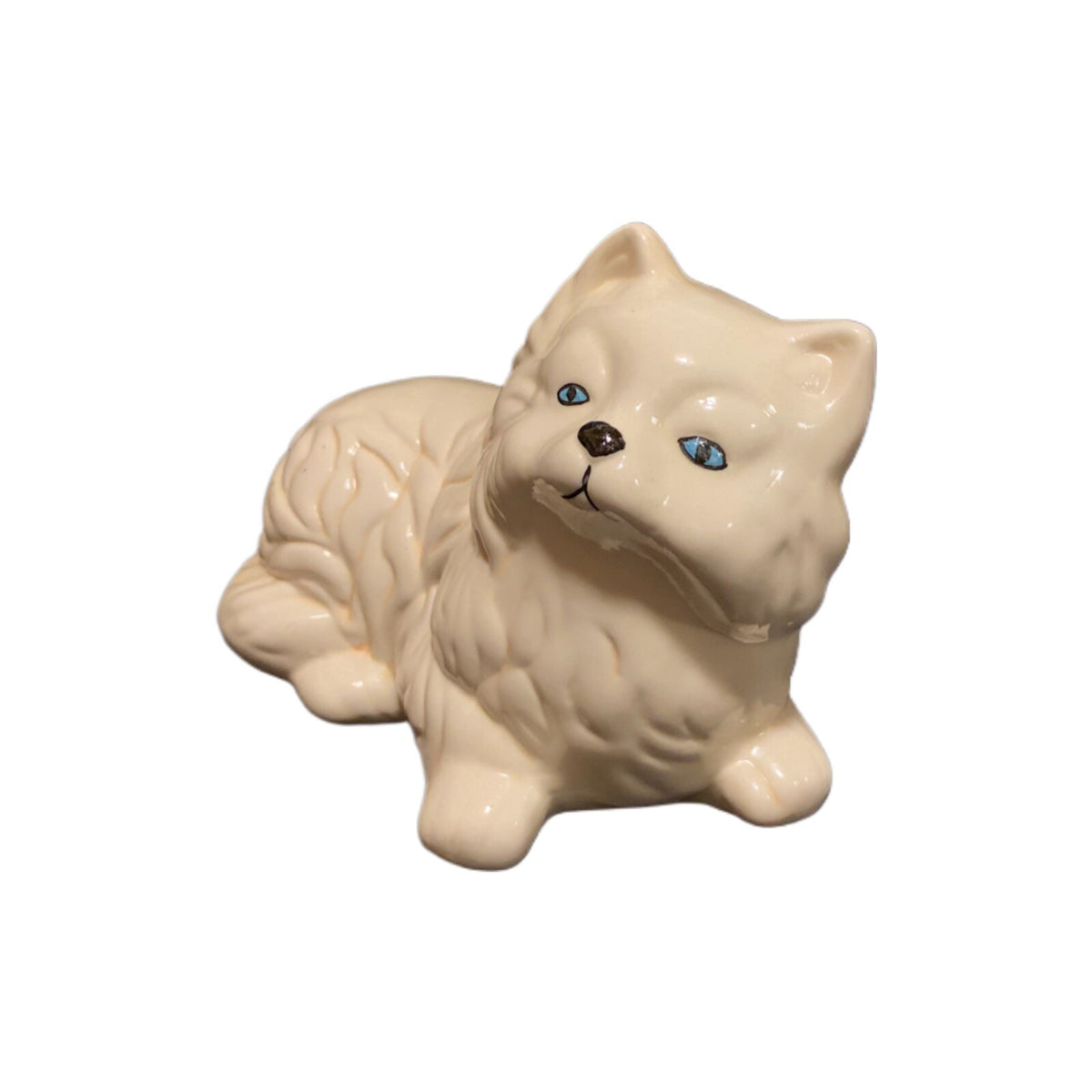 Vintage Persian Cats Long Hair Blue Eyes Set of 2 White Ceramic Figurines