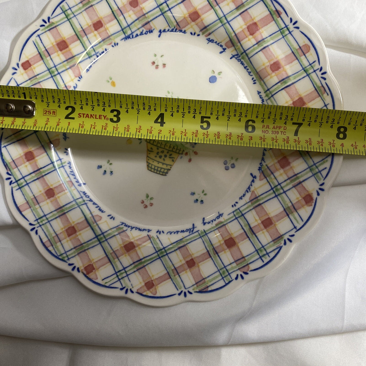 Nikko DENA'S GARDEN Salad Plate Floral Plaid 1998 Japan Freezer Oven Safe 8" D