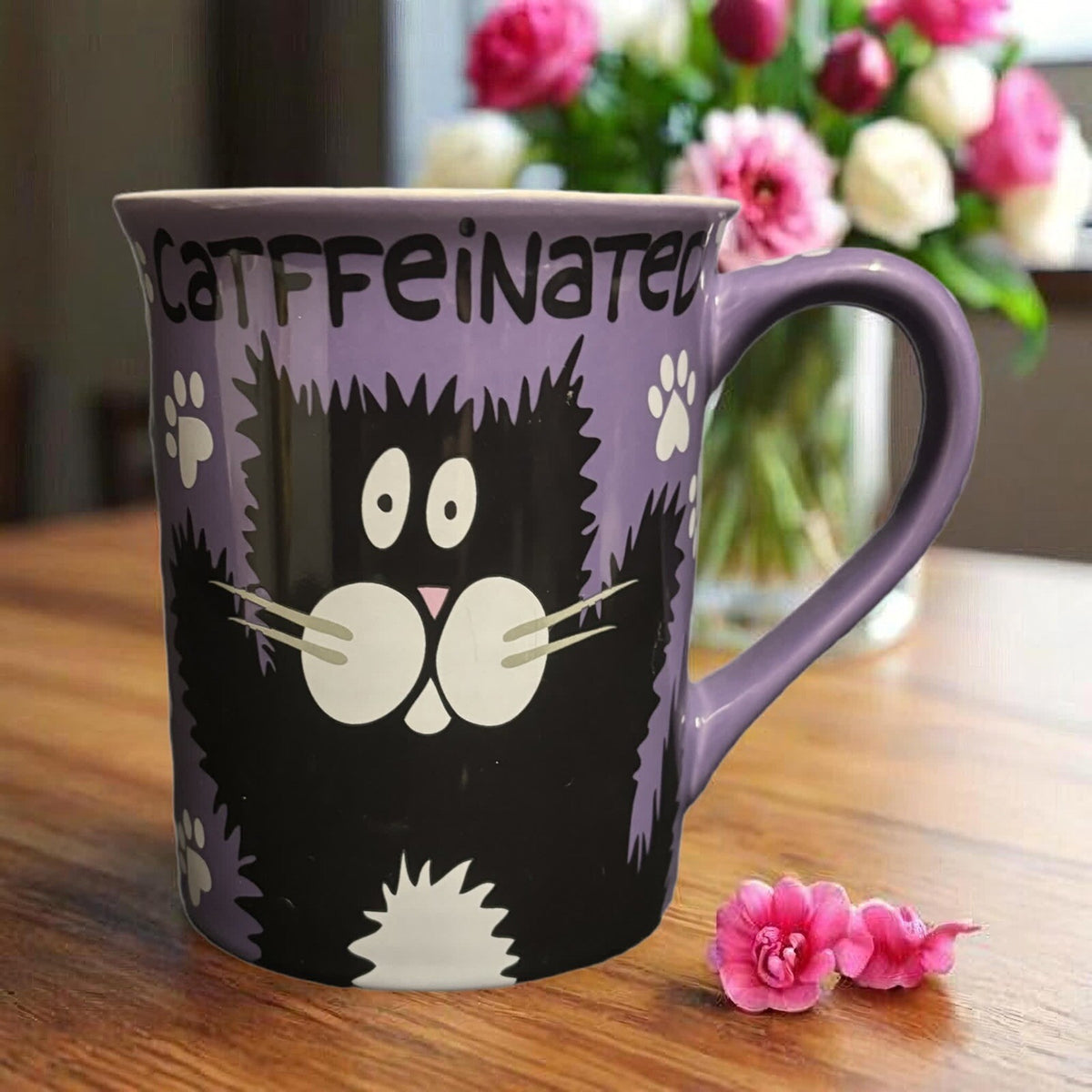 Lorrie Veasey Mug Cat Our Name Is Mud  16 Oz Kitty Coffee Tea Cup DECATFFEINATED