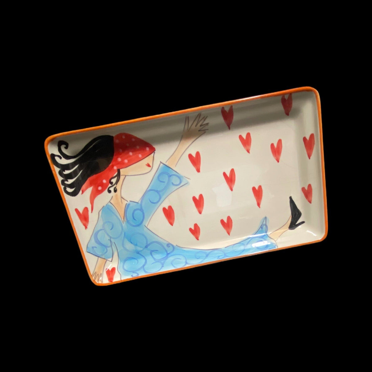Vintage CRISTINA FORTINI Hand Painted Serving Platter Italy 14" L Rectangular