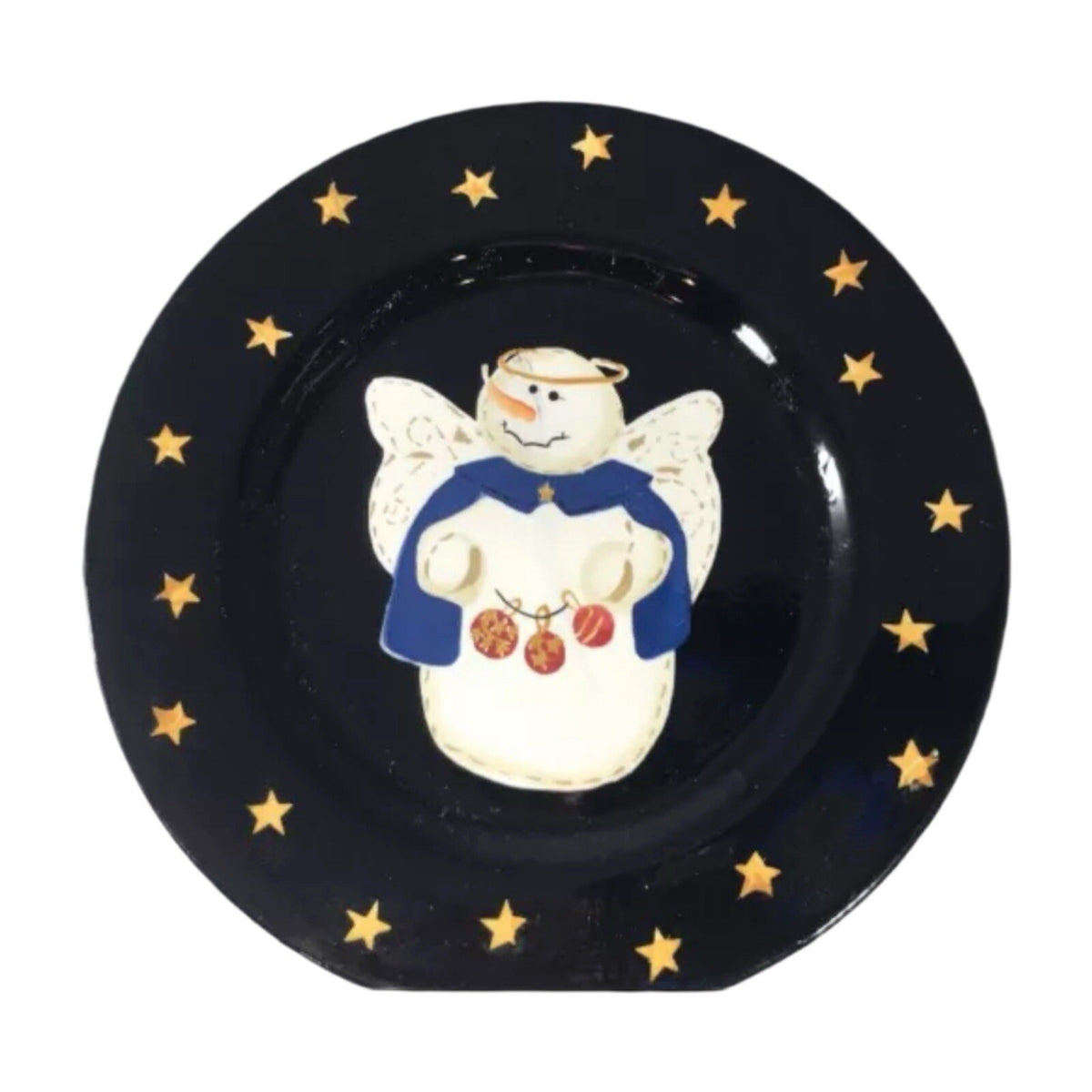 Sonoma Life Style 4-Salad Plates Angel Snowman Stars Winter Holiday Dessert Dish
