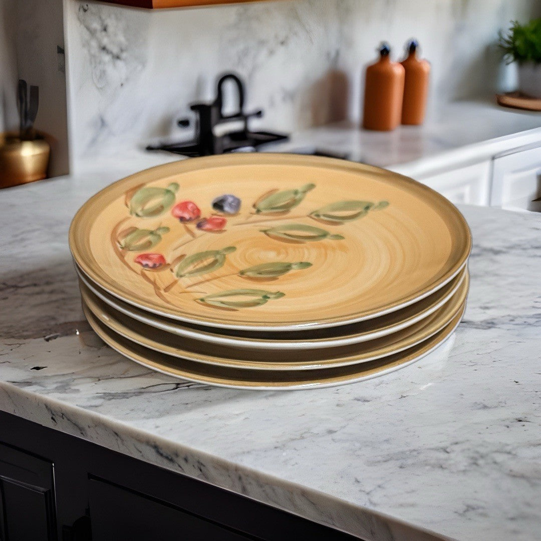 Gibson Roman Olive 4 Salad Plates 7.25” Hand Painted Yellow Olive Branch