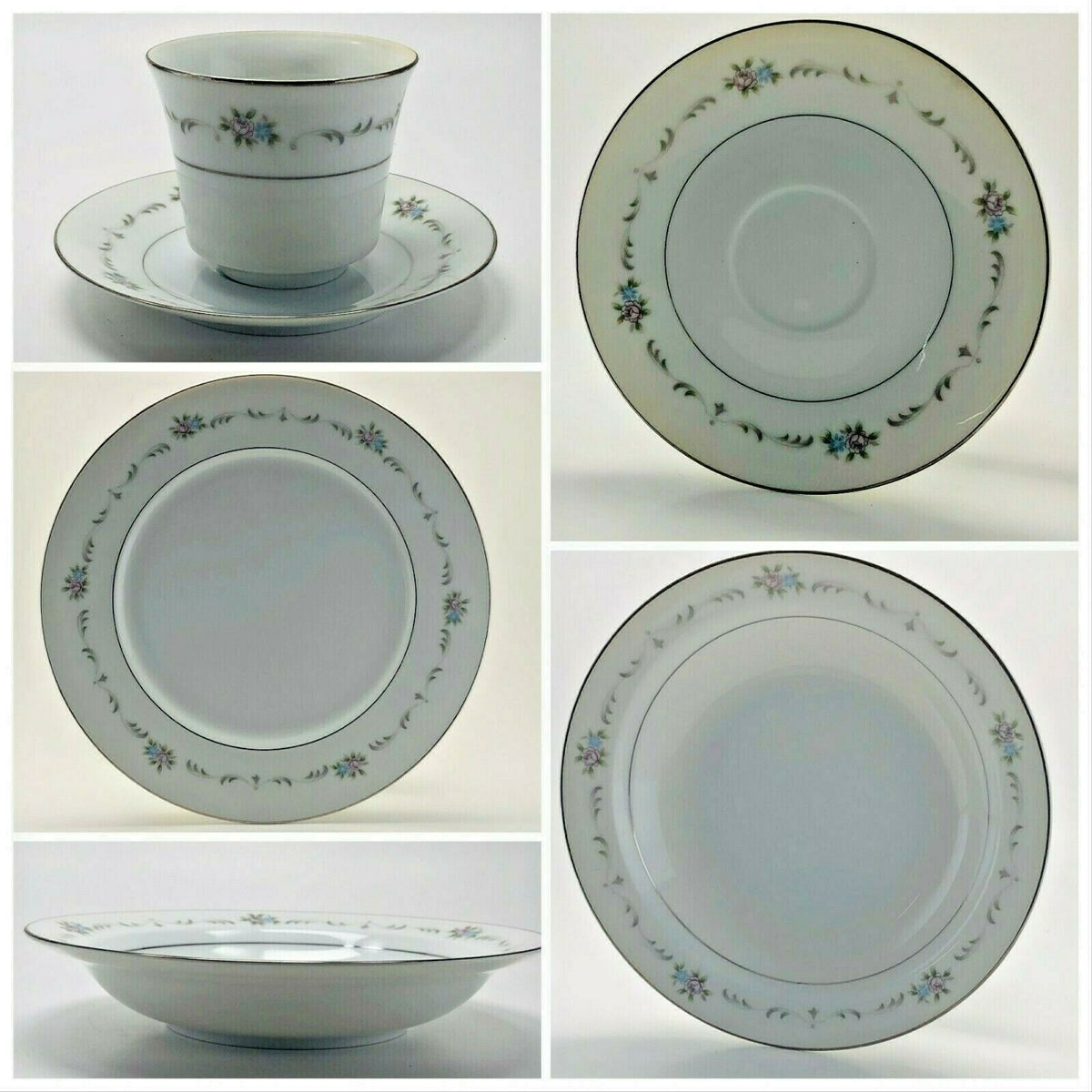 Wyndham VALENCIA Fine China Japan 364 Floral Silver Trim Dinnerware Collection