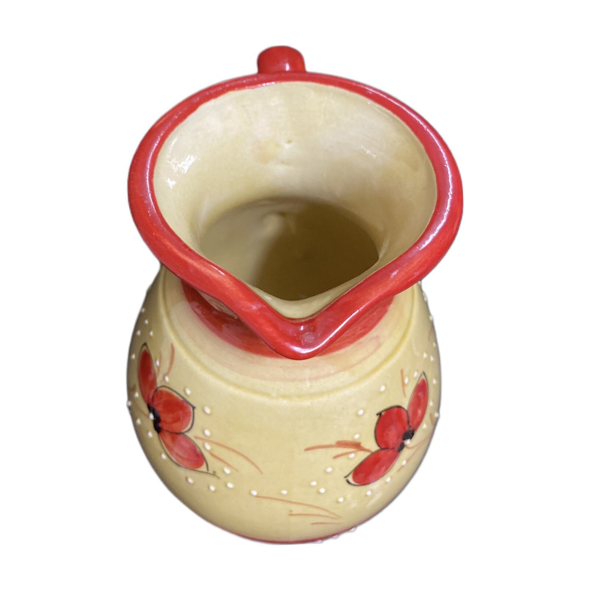 SPAIN Pitcher  HNOS. PEDRAZA Ceramic Spanish Textured Red White Yellow Vase