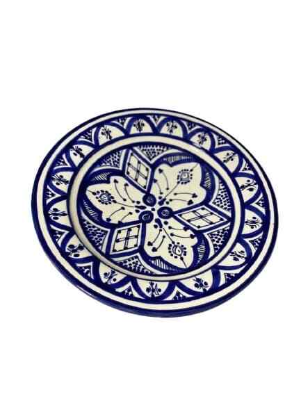 Moroccan Pottery Plate Bowl Terracotta Geometric ART 10 3/8"D GGE SOUK-SAFI BLUE