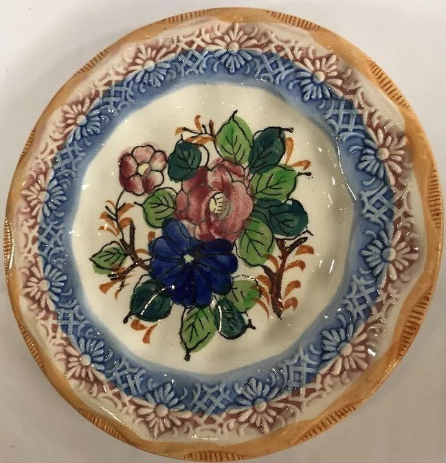 Vintage Dessert Plate Japan Hand Painted 6  5/8” D Ceramic Dish Embossed Floral