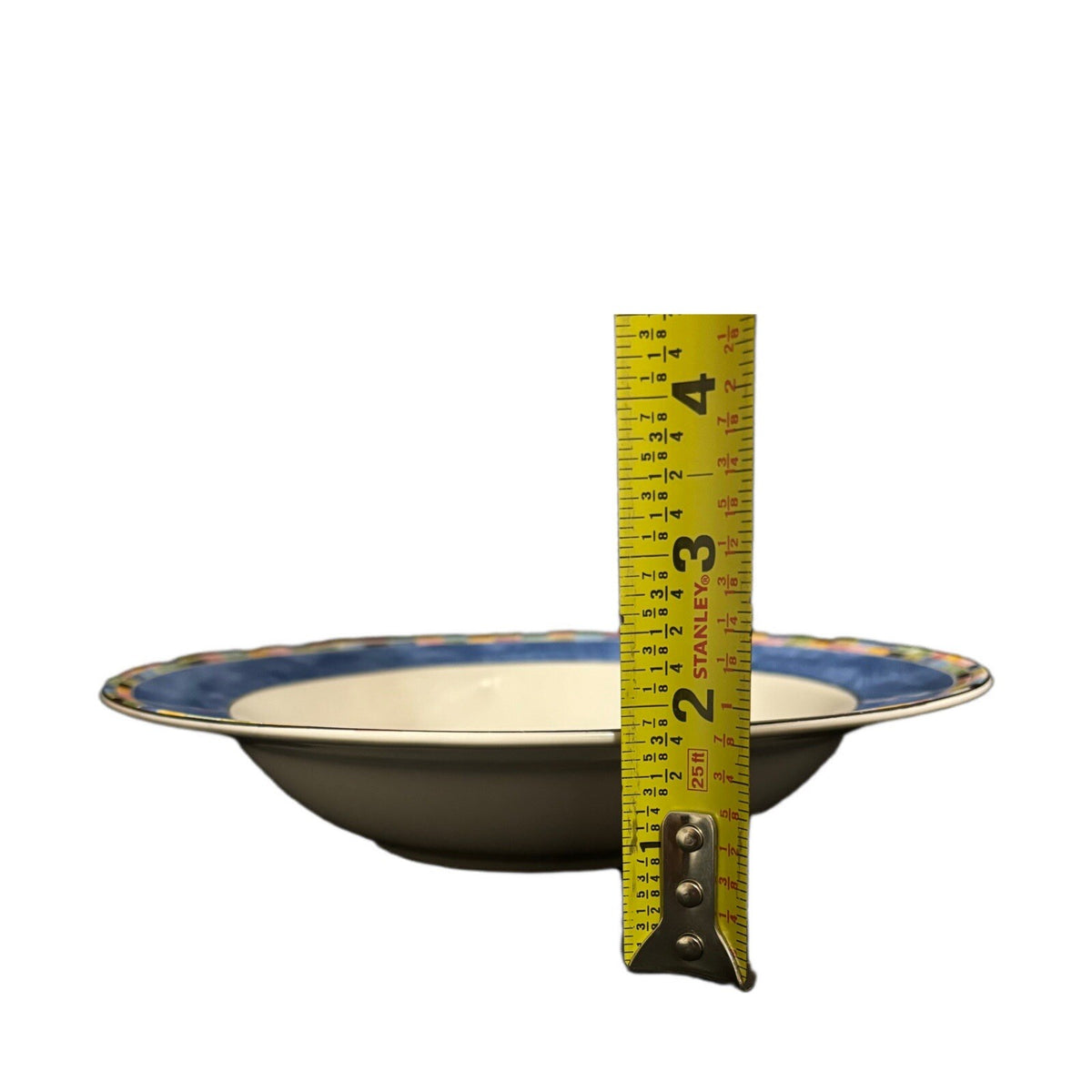 PTS International FANTASIA 4 Rimmed Soup Bowls Stoneware Dinnerware Mosaic Trim