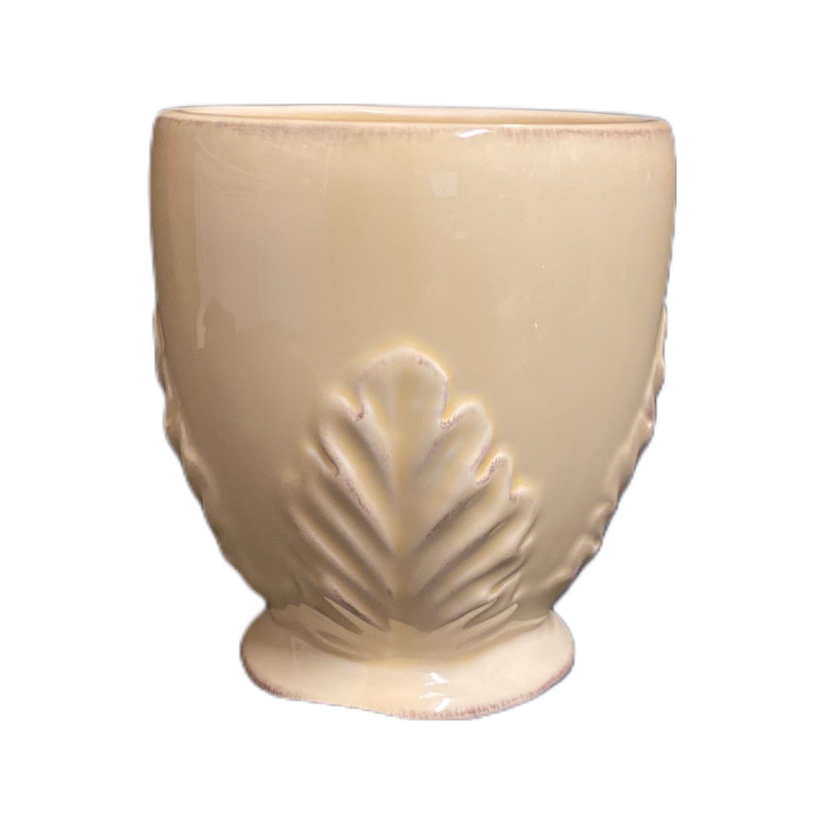 Enesco COUNTRY GATE Mug Yellow Embossed Leaves Footed Cup Coffee Tea Ceramic