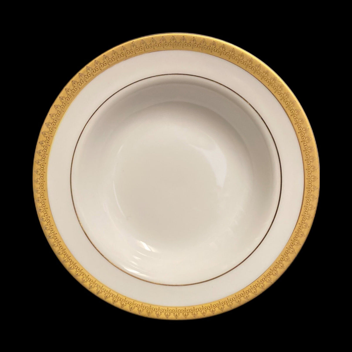 Gabbay QUEEN VICTORIA 1-Rim Soup Bowl Ceramic White Gold Border Trim Dinnerware