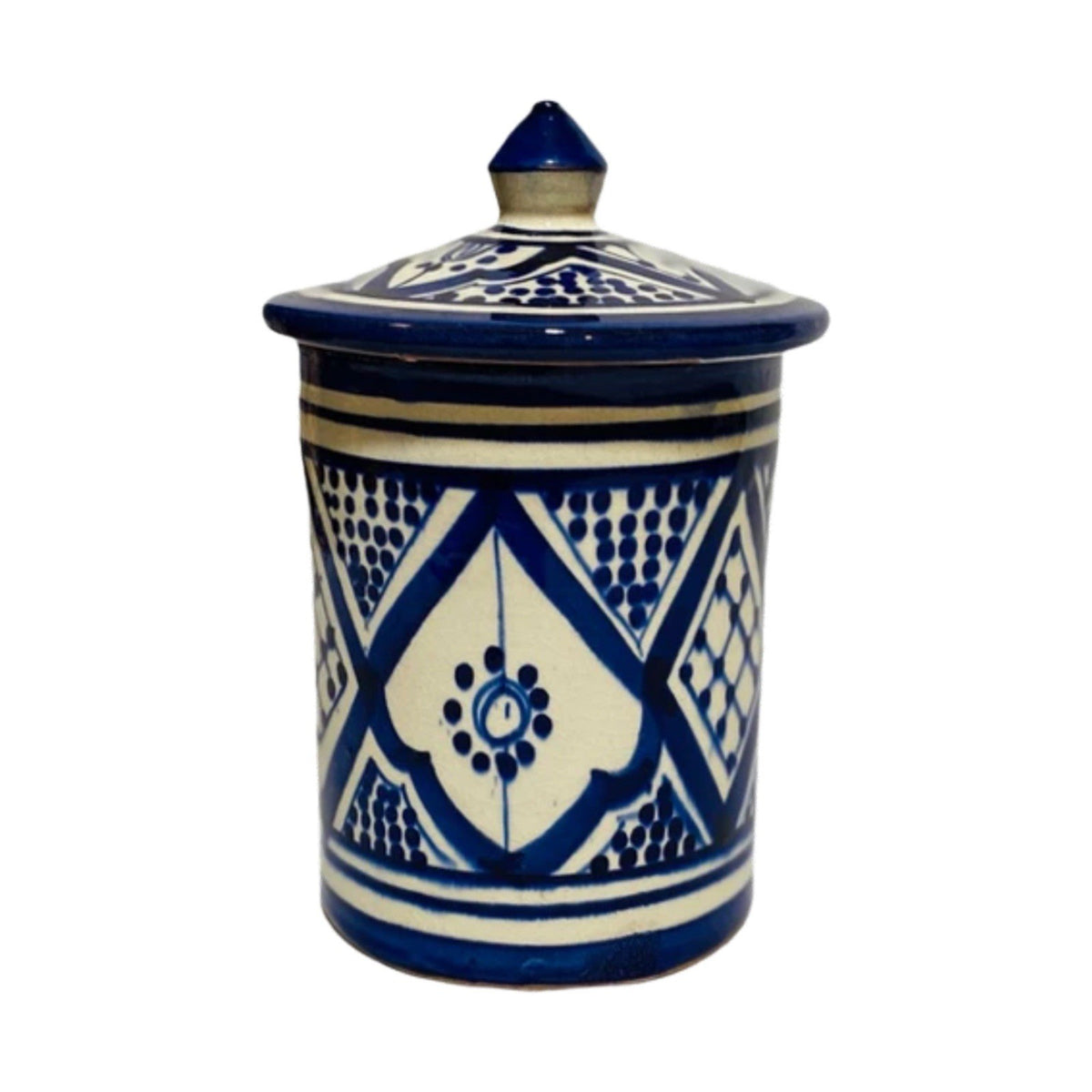 2 Handmade Moroccan Ceramic Canisters 24oz Blue Orange Tea Sugar Spice Storage