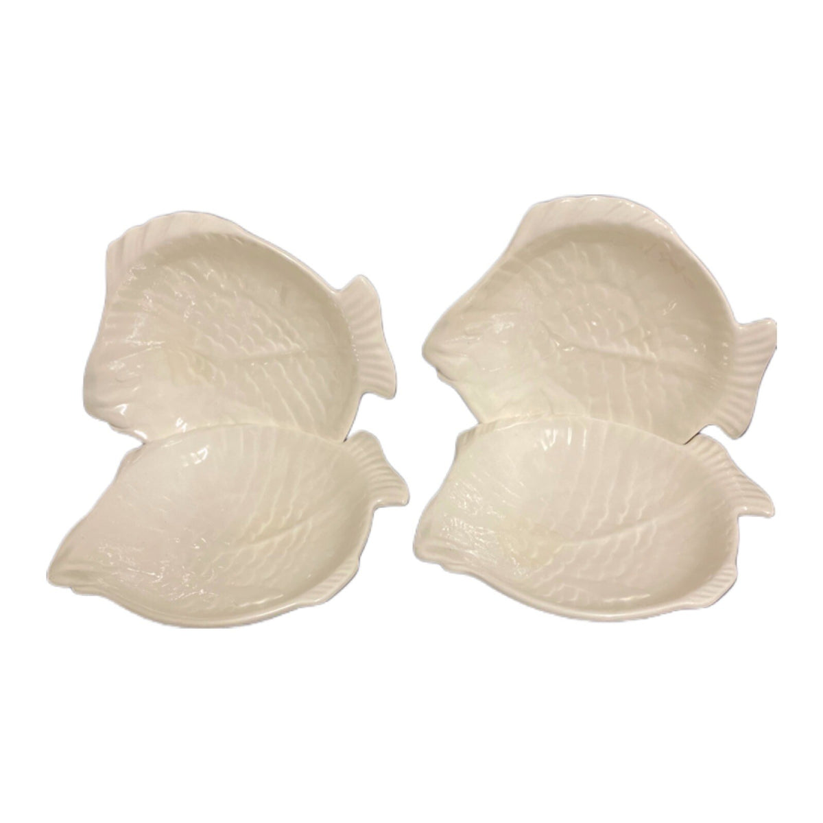 Holland Mold Fish Plates Set of 4 Appetizer Condiment Dish Cream Ceramic 7 1/2"L
