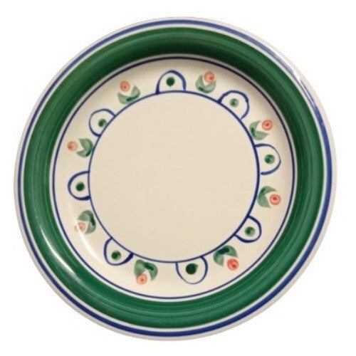 Gibson Designs PRIMROSE 4-Dinner Plates 10 ½”  Floral Blue Green Bands Ceramic