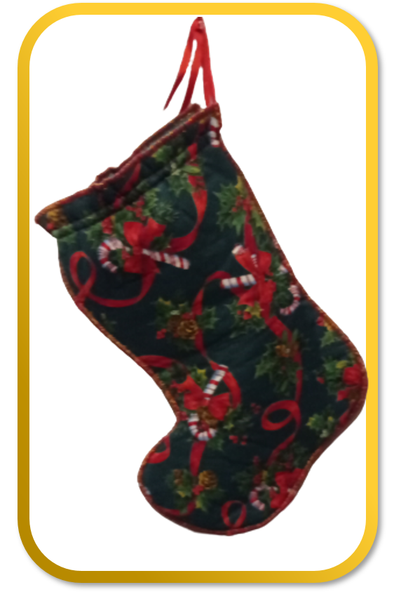 Christmas Stocking Fabric Red White Candy Canes Holiday Ribbons Bow Holy Berries