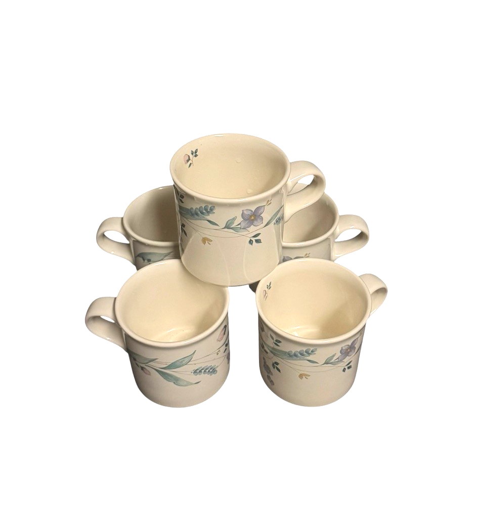 Pfaltzgraff April Coffee Mugs Cups Set of 5 Stoneware Floral Vintage USA