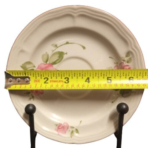 Gibson Designs ROSELAND Saucer 6 5/8" D  Pink Roses Tan Body Pink Trim Ceramic
