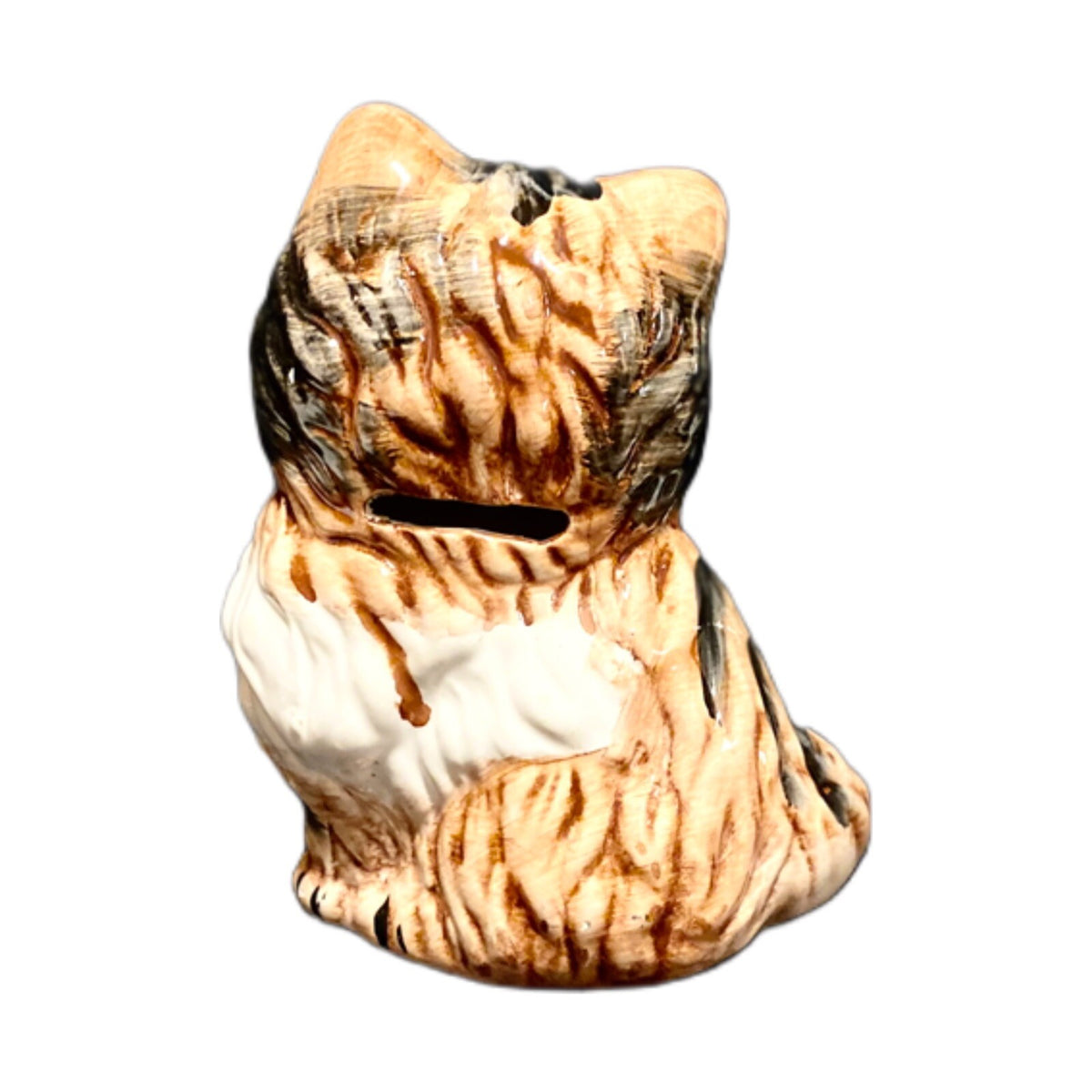 Vintage Ceramic Calico Cat Kitten Kitty Coin Piggy Savings Bank With Stopper