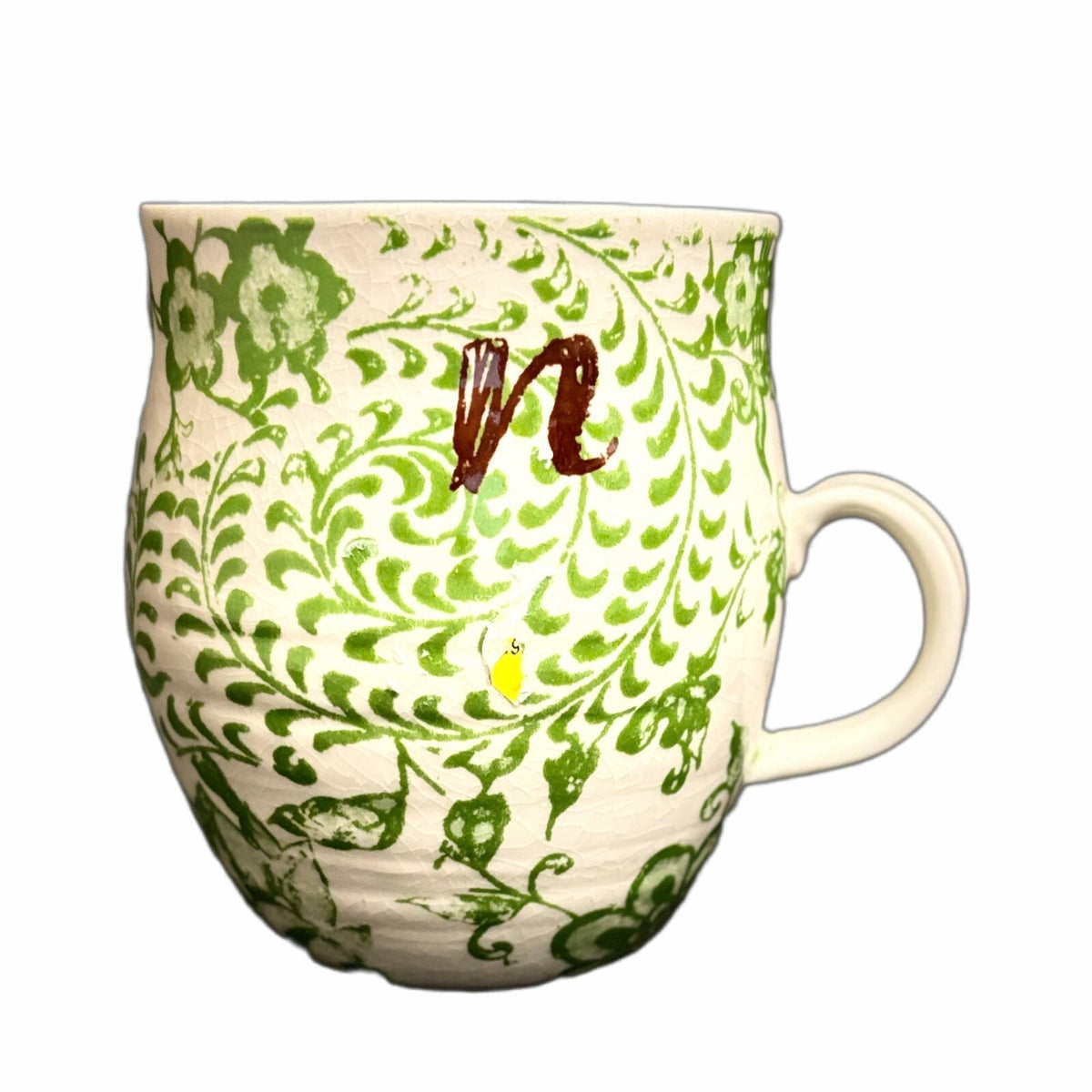 ANTHROPOLOGIE Homegrown Initial Mug Monogram Personalized Name Floral Coffee Cup