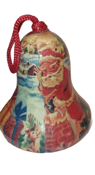 Vintage Santa Christmas Ornaments Paper Mache LOT (4) Bell