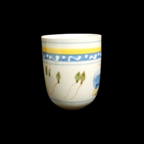 Gibson Designs CONCORDIA 3-Mugs 9 oz Blue Yellow Fruit Band Ceramic Coffee Cup
