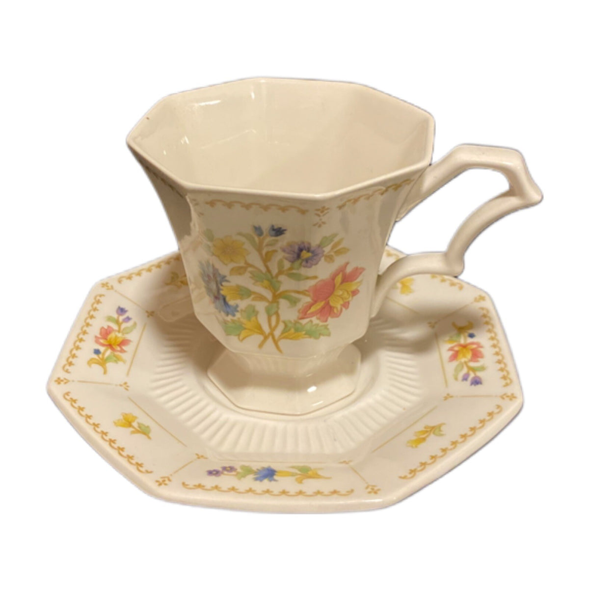 Nikko Classic Collection Cups & Saucers Set of 4 Octagonal Floral Japan Vintage