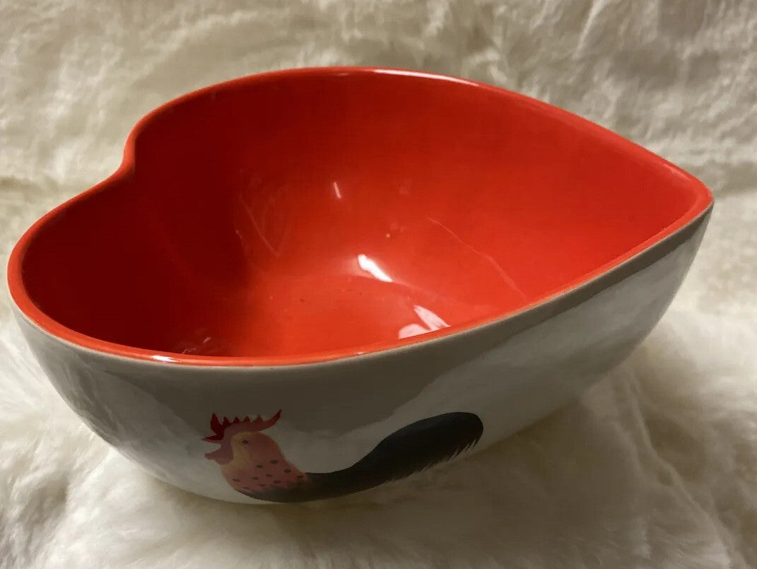Rare Imported Coastline Imports COUNTRY ROOSTER Heart Shaped Earthenware Bowl