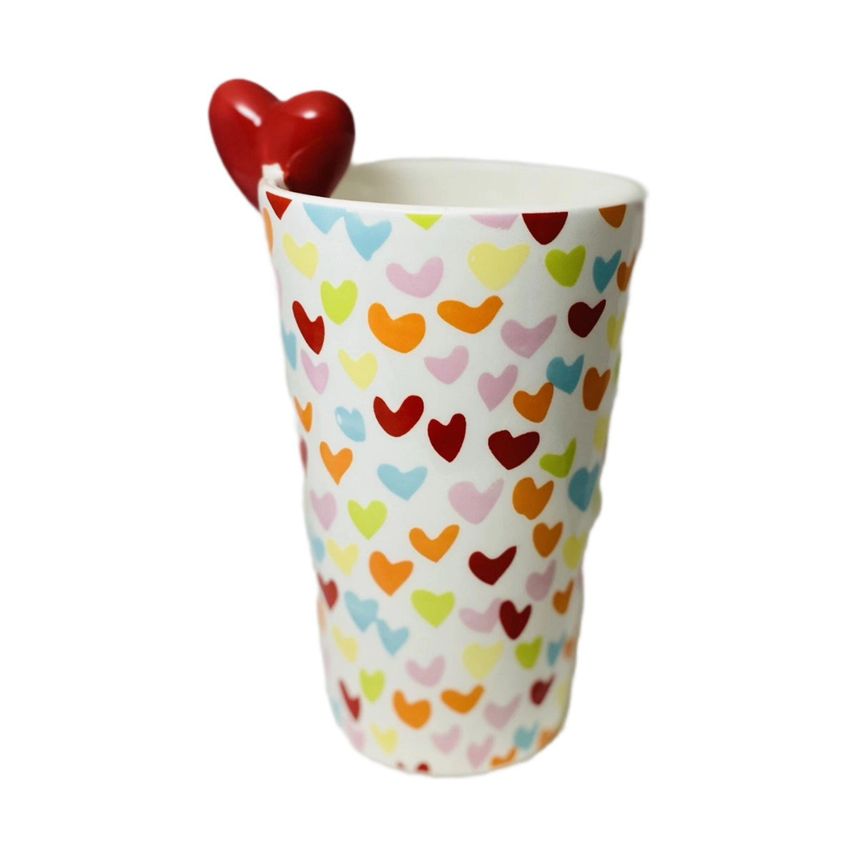 Target Tall Latte Mug Multicolor 16 Oz Hearts Red 3D Rim Valentine’s 2010