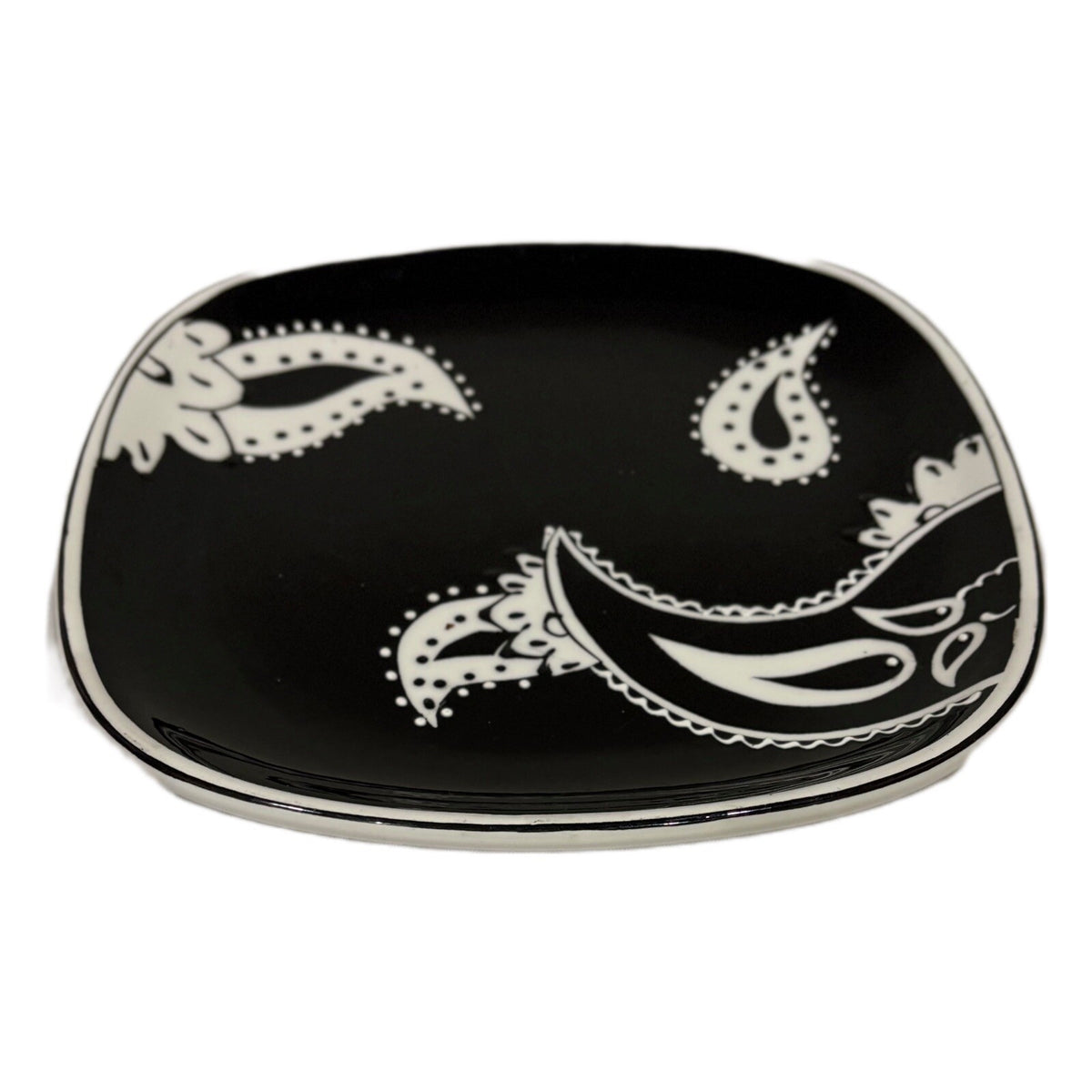 Rare ND 4-Salad Plates 3-Mugs Black White Hand-Painted Ceramic Dinnerware Set