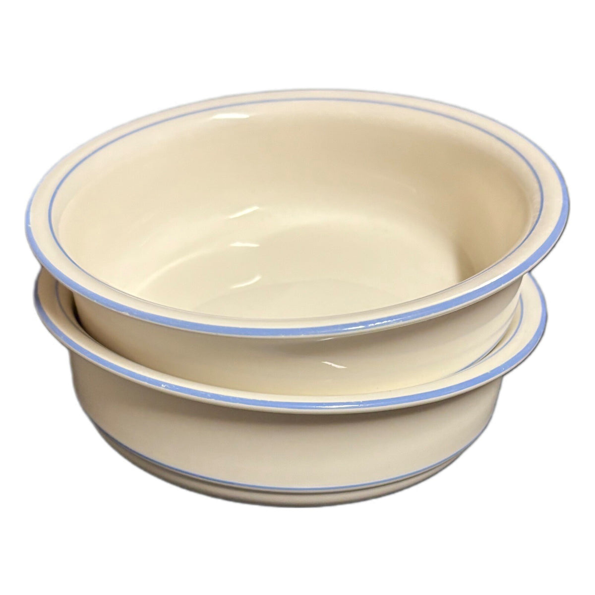 Lenox Chinastone 2-Soup Bowls BLUE SKI PINSTRIPES Cereal Cups 6 1/4" D Ware