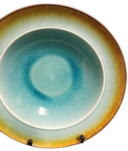 Gibson Designs EARTH RETREAT TURQUOISE Soup/Cereal Bowl 8 ¾” D Turquoise Green