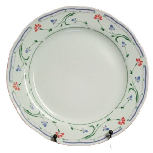 Gibson Designs GRACE 6-Dinner Plates 10 5/8"D Blue Red Flowers Green Blue Lines