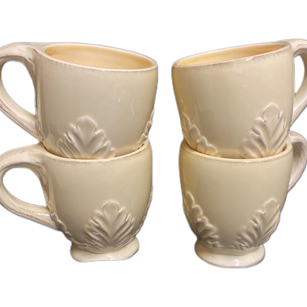 Enesco COUNTRY GATE Mug Yellow Embossed Leaves Footed Cup Coffee Tea Ceramic