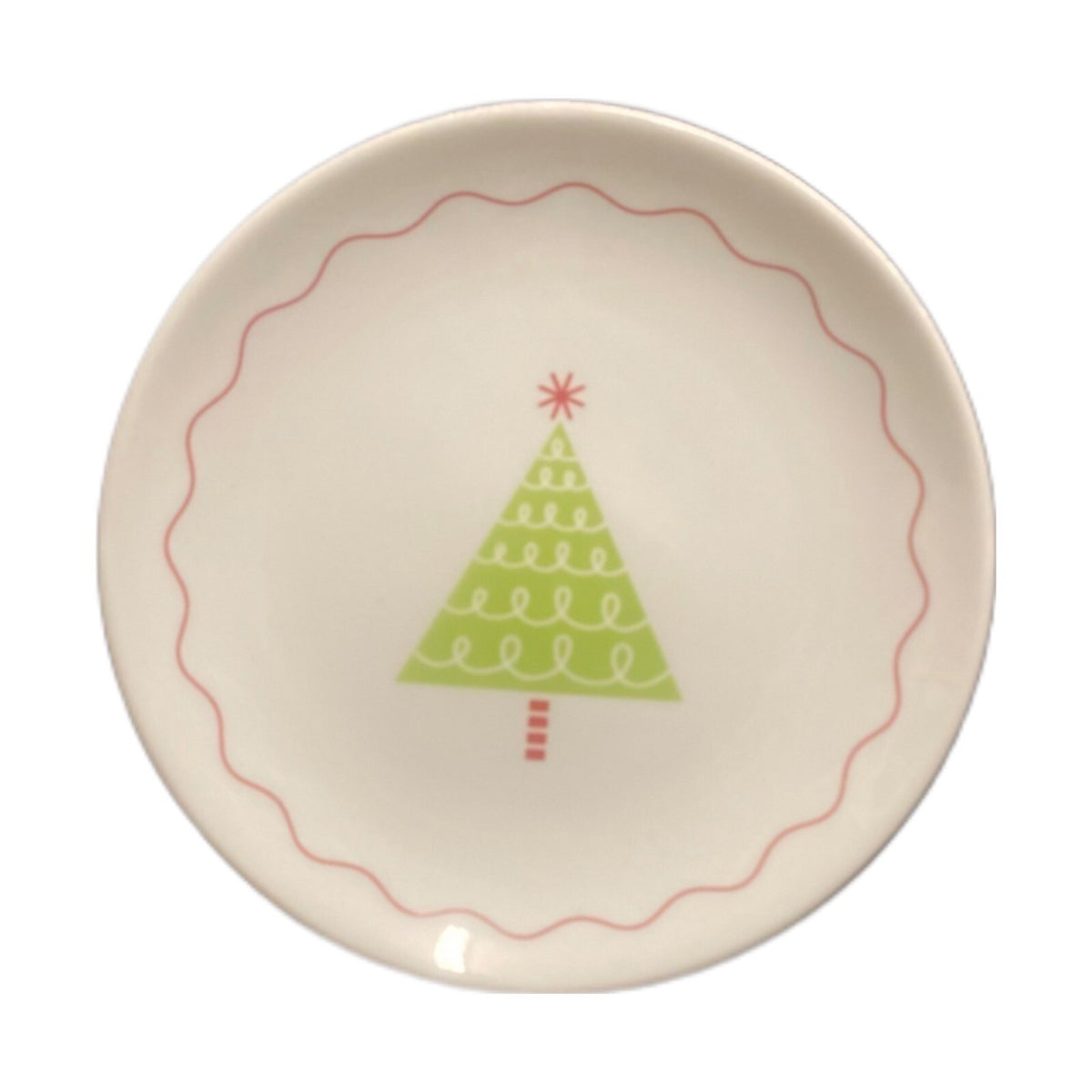 CRATE & BARREL 4 Dessert Plates Whimsical Trees Christmas Appetizer Bread Butter