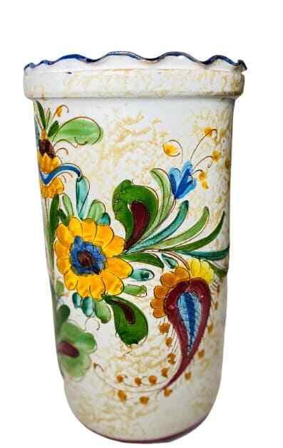 Italian Hand Painted Terracotta Vase Majolica Pottery Umbrella Holder 16 3/8”H