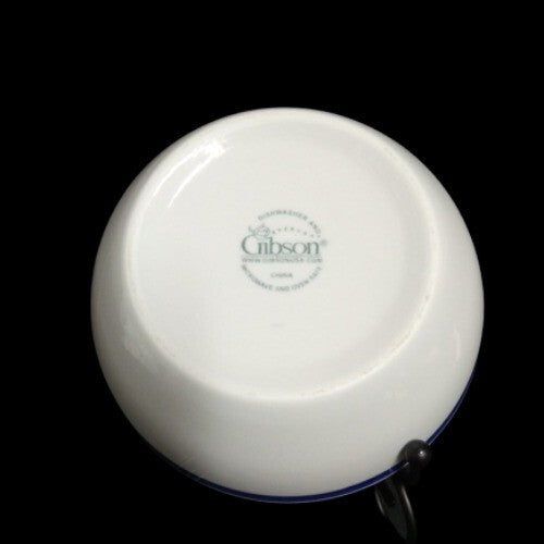 Gibson Designs TAVERNWARE YELLOW 2-Fruit Bowls 5 5/8”D Yellow Band Blue Rings 