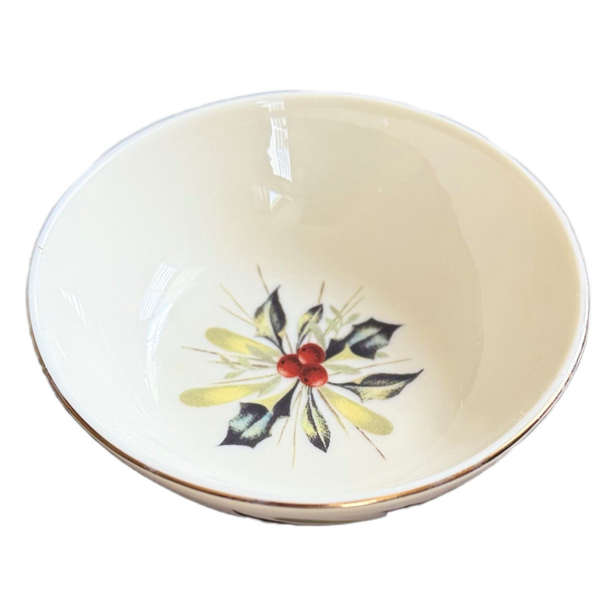 Lenox Winter Greetings Berry Bowl 4.1/4” American Home Collection Holly Gold