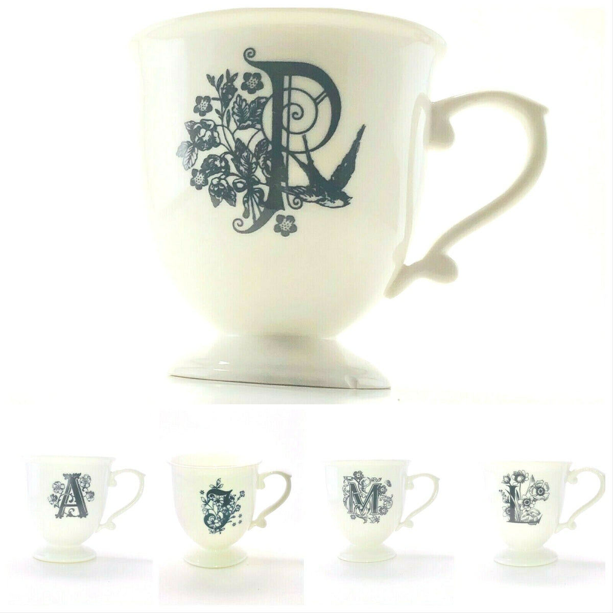 Anthropologie Monogram Pedestal Coffee Mug Personalized Name Cup Initial 