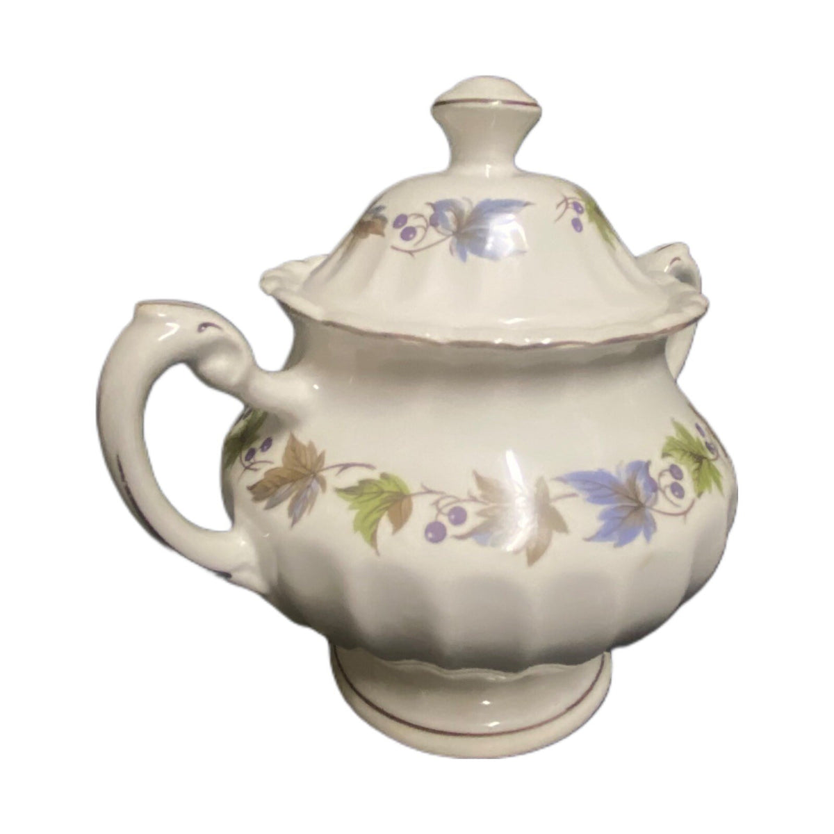 Vintage J & G Meakin Sugar Bowl & Lid England Classic White Leaves & Berries