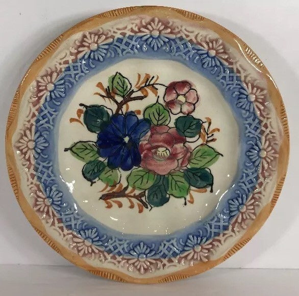 Vintage Dessert Plate Japan Hand Painted 6  5/8” D Ceramic Dish Embossed Floral
