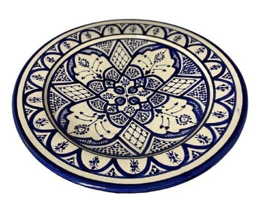 WARDA Blue Moroccan 13.5” Terracotta Platter – Hand-Painted Serving Dish Art
