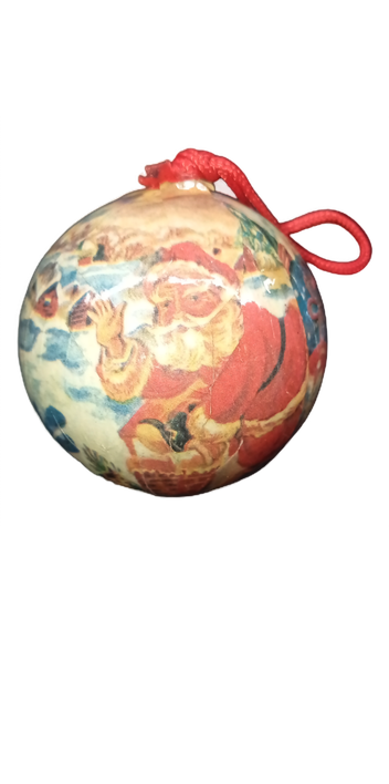 6-Vintage Santa Claus Papier Mache Medium Holiday Christmas Tree Ball Ornaments