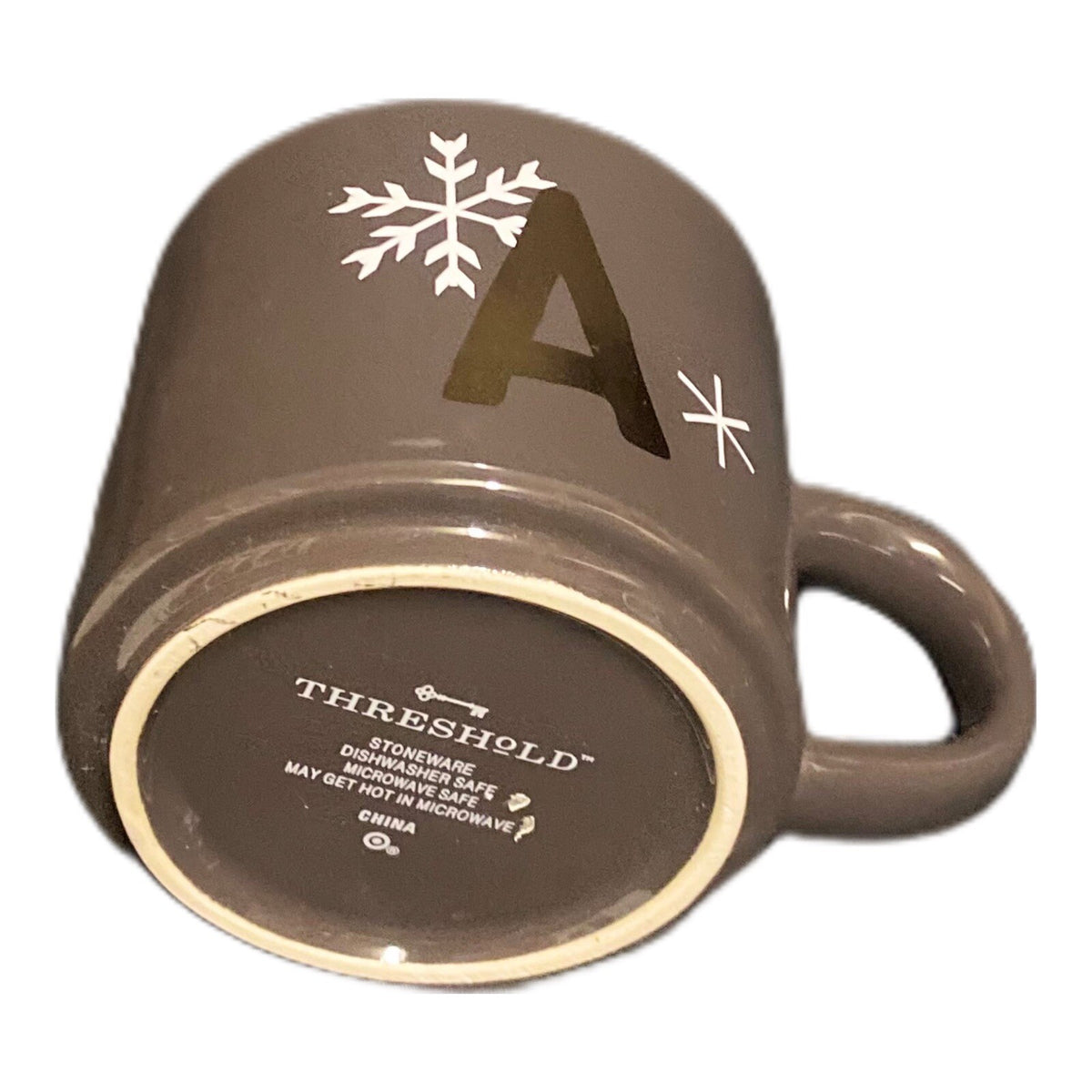 Threshold Mug Monogram A Letter Gold Initial Stoneware Coffee Tea Snowflake Cup