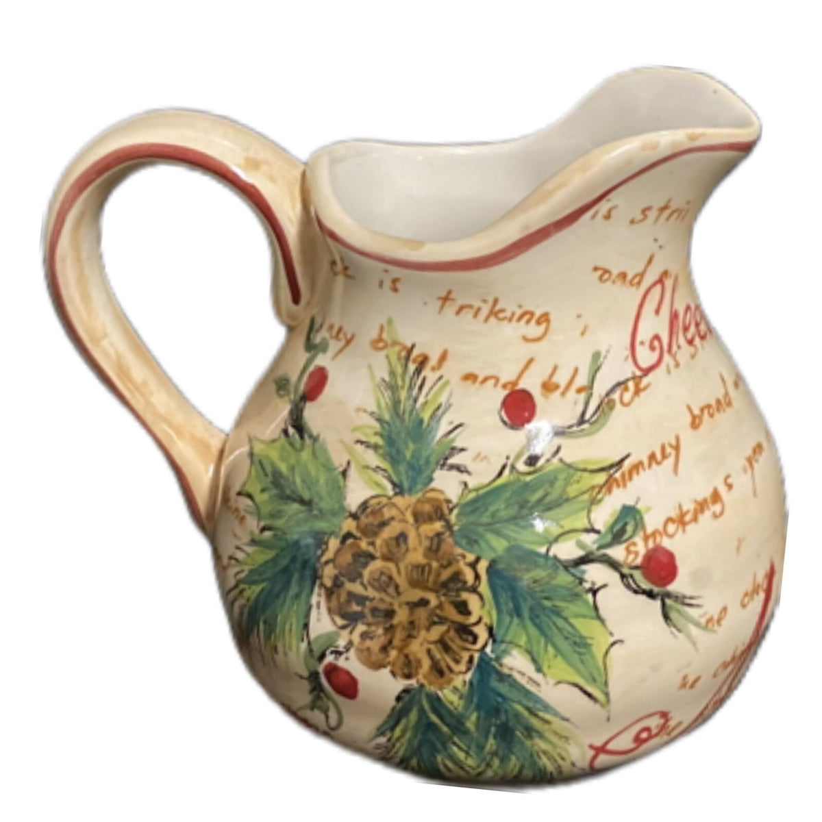 Maxcera NOEL Creamer Poinsettia Pine Cone Holly Berries Christmas  Holiday Cheer