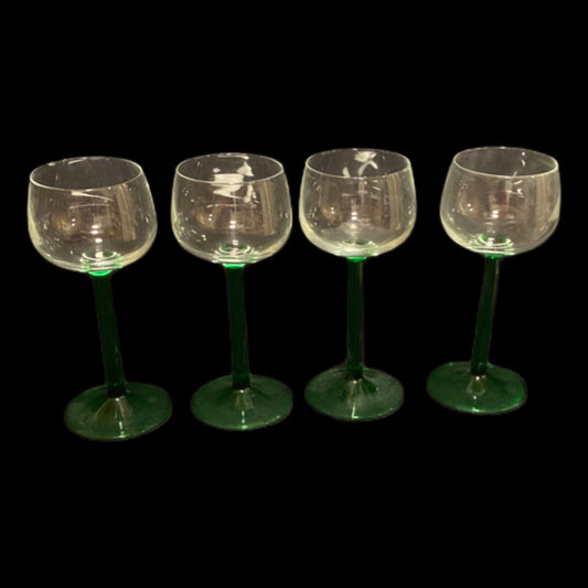 Cristal D'Arques-Durand 6 Green Emerald Stem Cordial Glasses Pedestal Glassware