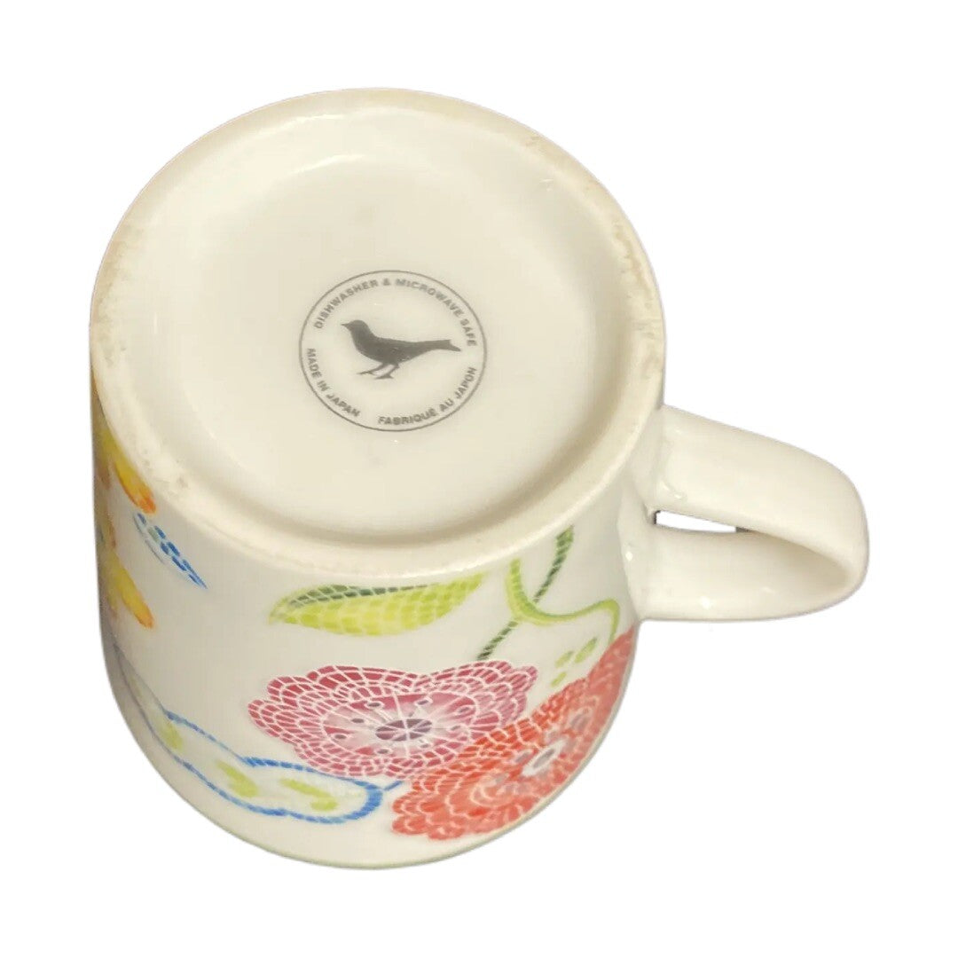 Anthropologie MOSAIC SPRING FLORAL Ceramic Mug Japan Botanical Gardens Daisy Bee