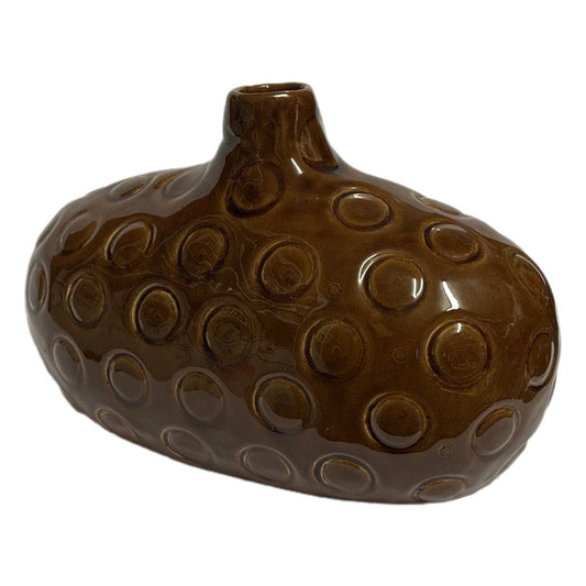 Modern Brown Ceramic Bud Vase 10"x6” | Mid Century Style Textured Pottery Decor