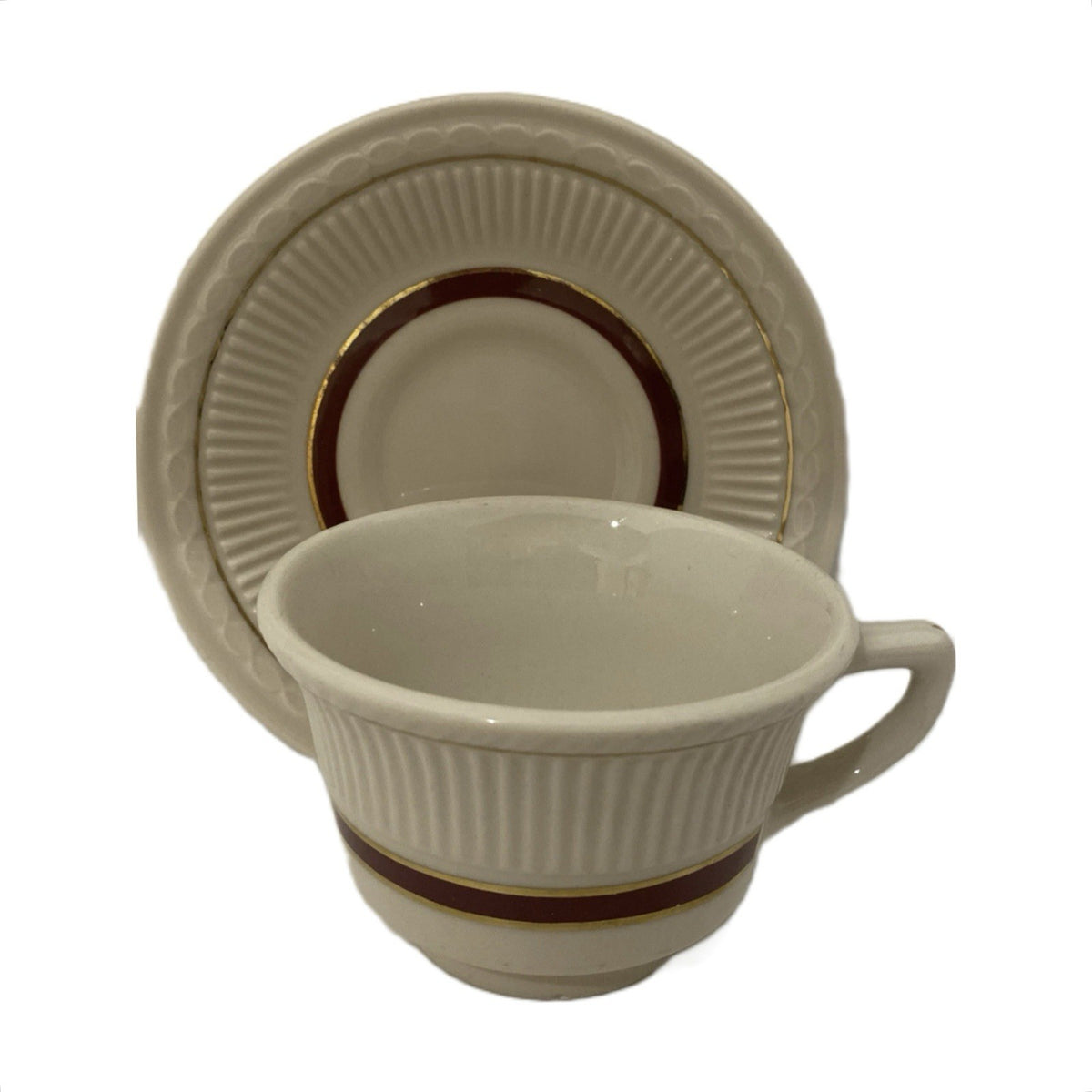 Shenango China Cups & Saucers 4-Laurel Red Gold Embossed USA Restaurant Ware