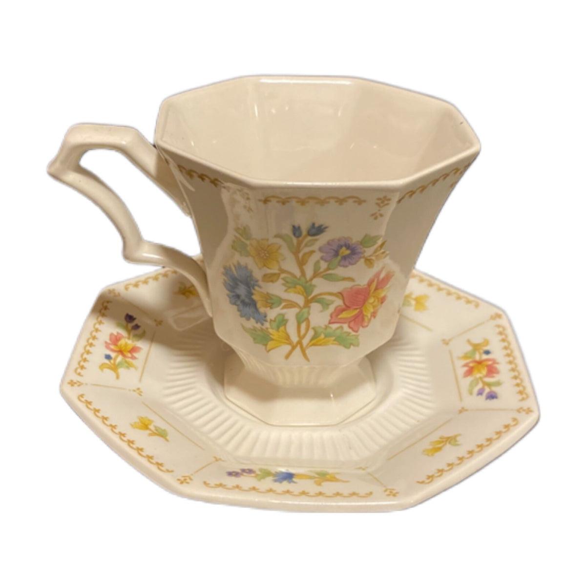 Nikko Classic Collection Cups & Saucers Set of 4 Octagonal Floral Japan Vintage